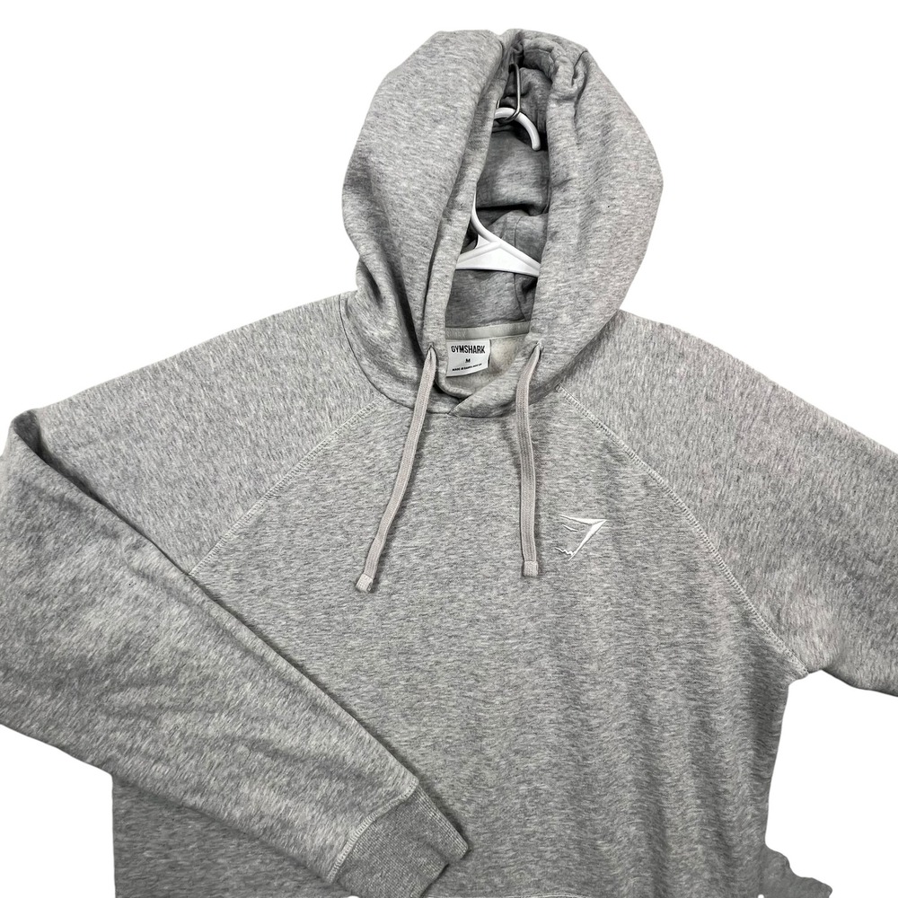 Gymshark Hoodie Mens Size M Grey Marl Crest Pullover Raglan Sweatshirt